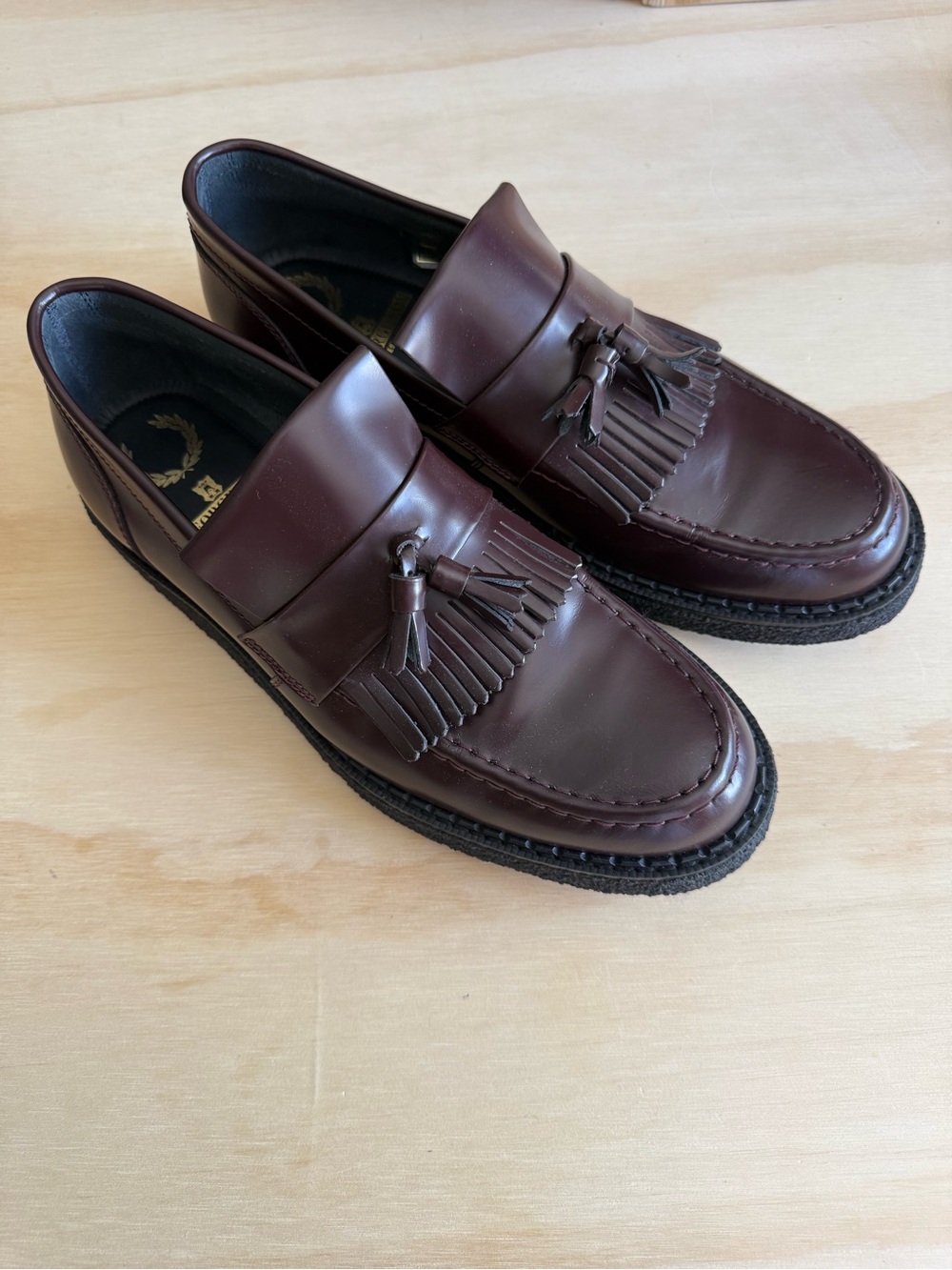Fred Perry Men's Tassel Loafers in Burgundy Brown George Cox collaboration - Picture 8 of 9